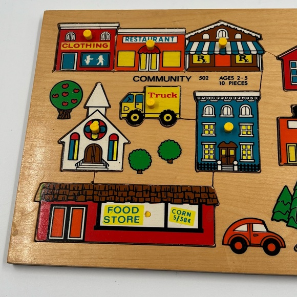 Vtg Fisher-Price Simplex Community 502 Pick-up & Peek Wood Puzzle Holland - Picture 3 of 11